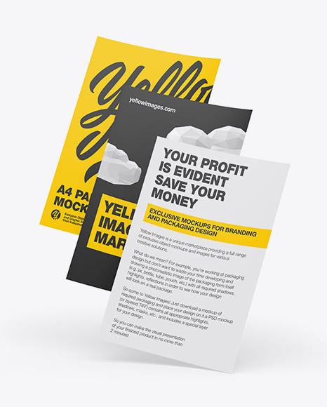 Three A4 Papers Mockup PSD #2