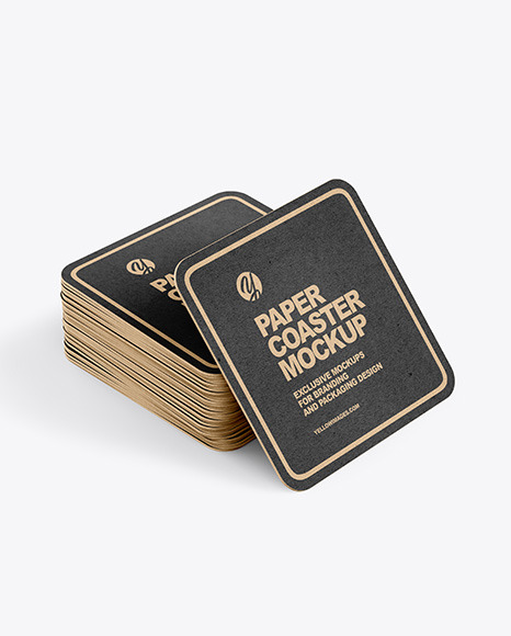 Stack Of Kraft Paper Beverage Coasters Mockup In Object Mockups On Yellow Images Object Mockups