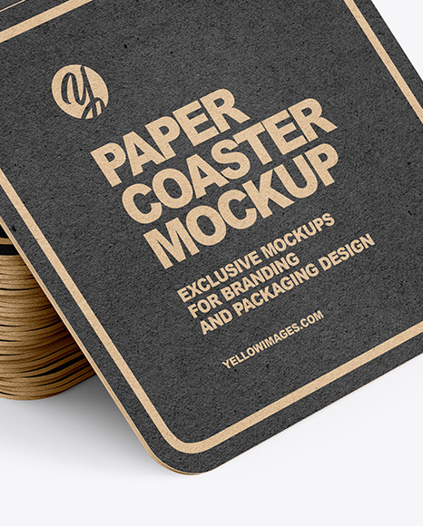 Stack Of Kraft Paper Beverage Coasters Mockup In Object Mockups On Yellow Images Object Mockups