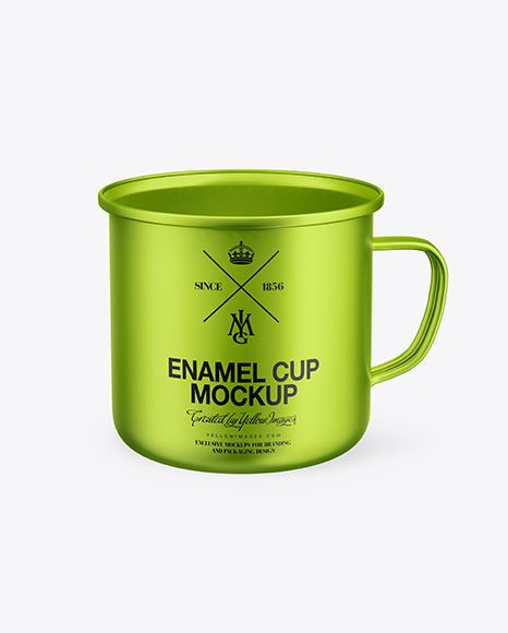 Download Metallic Enamel Cup Mockup In Can Mockups On Yellow Images Object Mockups PSD Mockup Templates