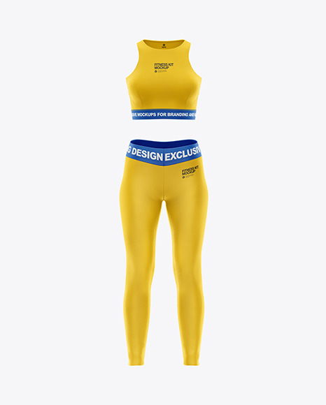 Women S Fitness Kit Mockup Front View In Apparel Mockups On Yellow Images Object Mockups