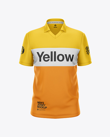 Download Men's Jersey With V-Neck Mockup - Front View in Apparel Mockups on Yellow Images Object Mockups