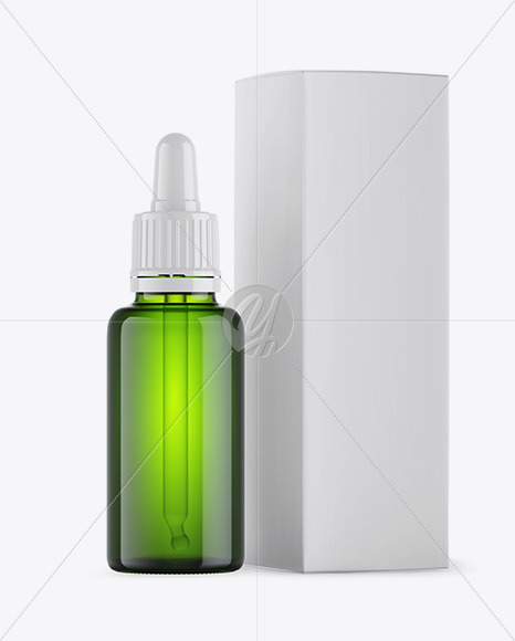 Download Green Glass Bottle W Box Mockup In Bottle Mockups On Yellow Images Object Mockups