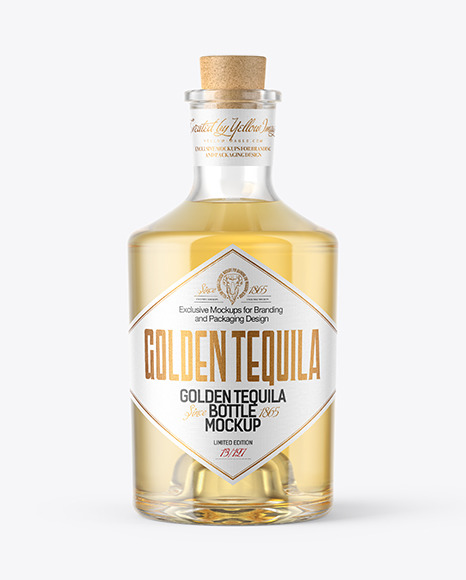 Download Golden Tequila Bottle With Cork Mockup In Bottle Mockups On Yellow Images Object Mockups PSD Mockup Templates