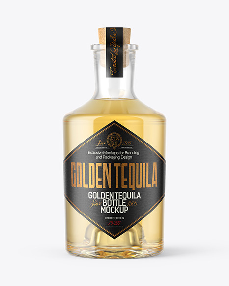 Download Golden Tequila Bottle with Cork Mockup in Bottle Mockups on Yellow Images Object Mockups