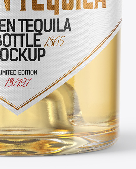 Golden Tequila Bottle with Cork Mockup