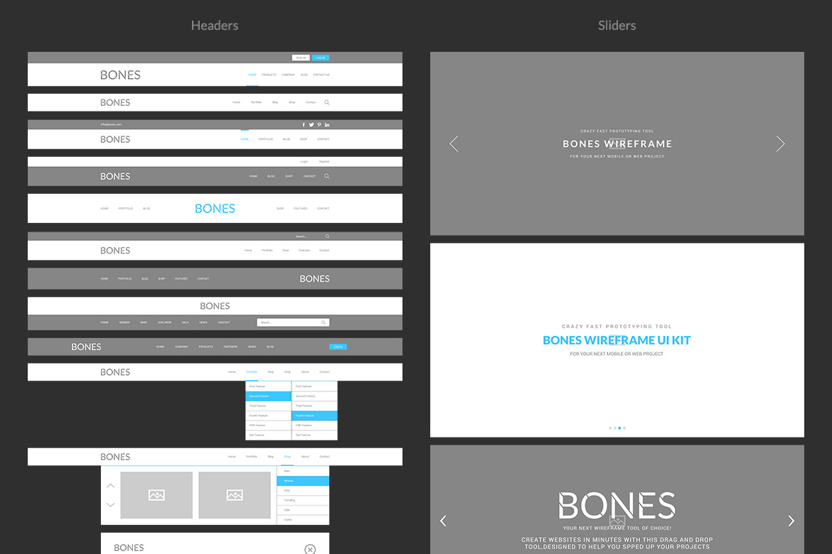 Bones Wireframe Kit In Ux Ui Kits On Yellow Images Creative Store