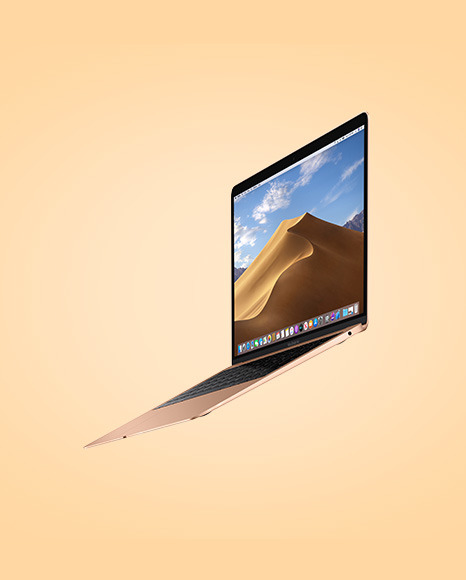 Gold MacBook Air Mockup on Yellow Images Object Mockups