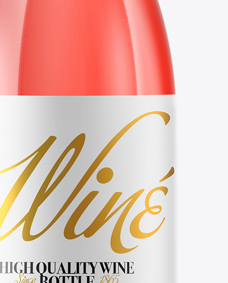 Clear Glass Pink Wine Bottle Mockup PSD #1