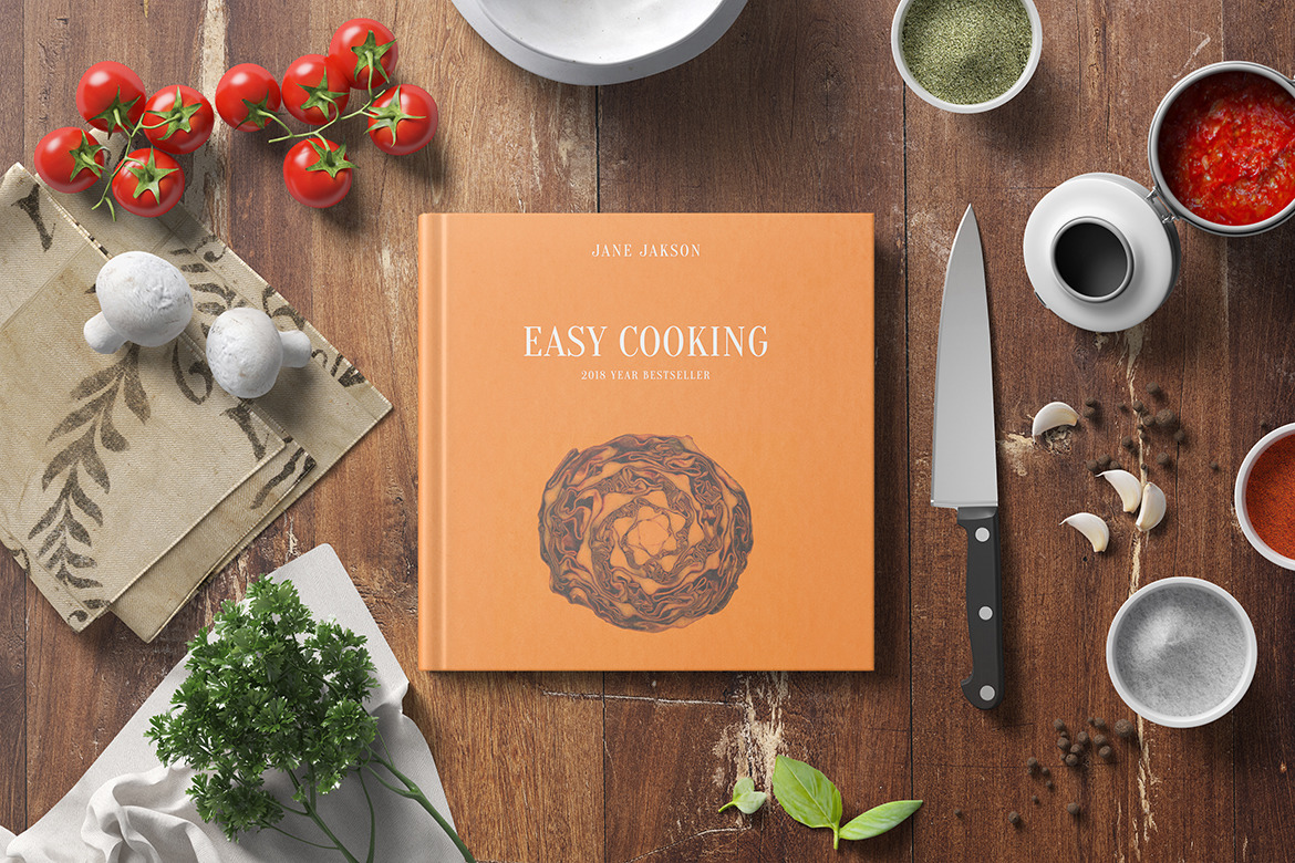 Square Cook Book Mockup Kitchen Set in Stationery