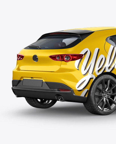 Download Hatchback Mockup Back Half Side View In Vehicle Mockups On Yellow Images Object Mockups PSD Mockup Templates