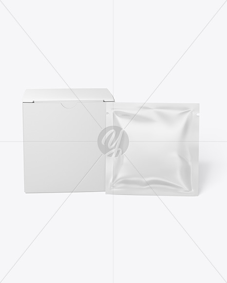 Download Box With Glossy Sachet Mockup Front View In Box Mockups On Yellow Images Object Mockups Yellowimages Mockups