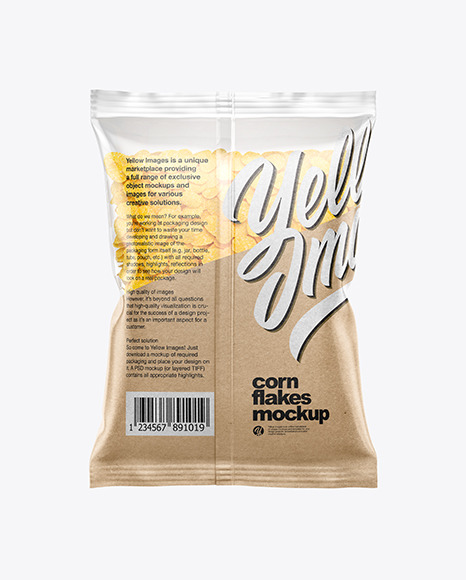 Download Bag With Corn Flakes Mockup In Bag Sack Mockups On Yellow Images Object Mockups