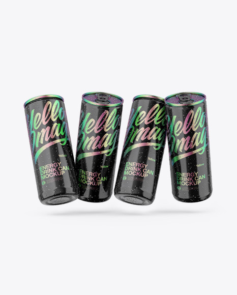 Download Four Glossy Cans Mockup In Can Mockups On Yellow Images Object Mockups