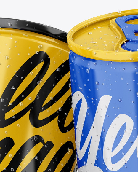 Four Glossy Cans Mockup PSD #1