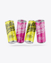 Four Metallic Cans W/ Matte Finish Mockup