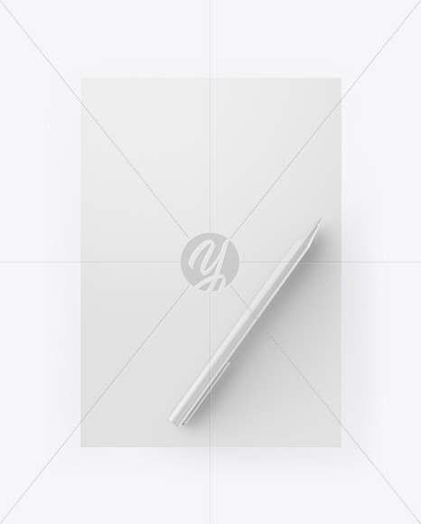 Download A5 Paper With Pen Mockup In Stationery Mockups On Yellow Images Object Mockups