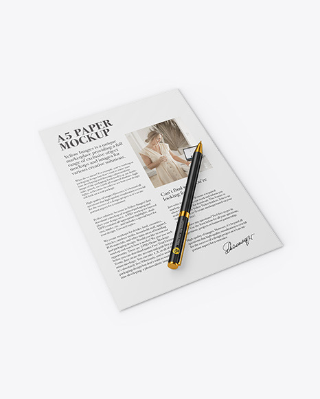 Download A5 Paper With Pen Mockup Half Side View In Stationery Mockups On Yellow Images Object Mockups PSD Mockup Templates