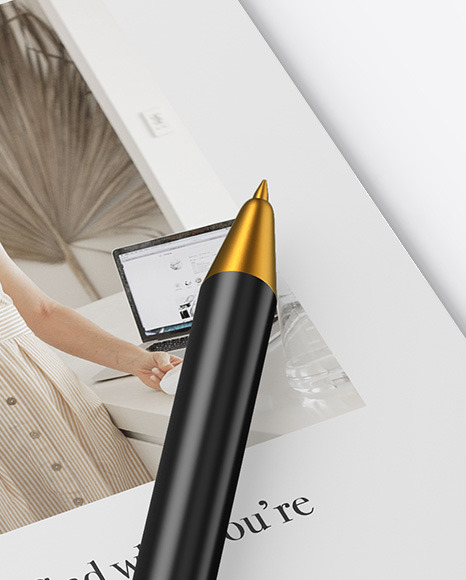 A5 Paper With Pen Mockup   Half Side View PSD #4