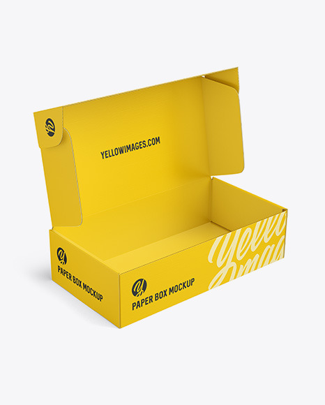 Download Paper Opened Box Mockup Half Side View High Angle Shot In Box Mockups On Yellow Images Object Mockups Yellowimages Mockups