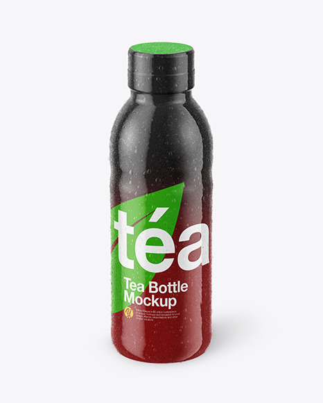 Download Tea Bottle with Condensation in Shrink Sleeve Mockup in ... Yellowimages Mockups