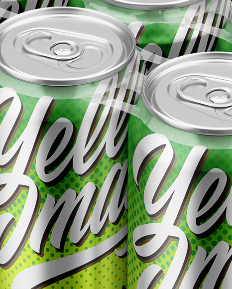 6 Metallic Cans Pack Mockup