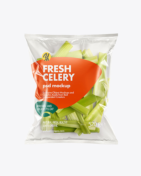 Plastic Bag With Celery Mockup In Bag Sack Mockups On Yellow Images Object Mockups