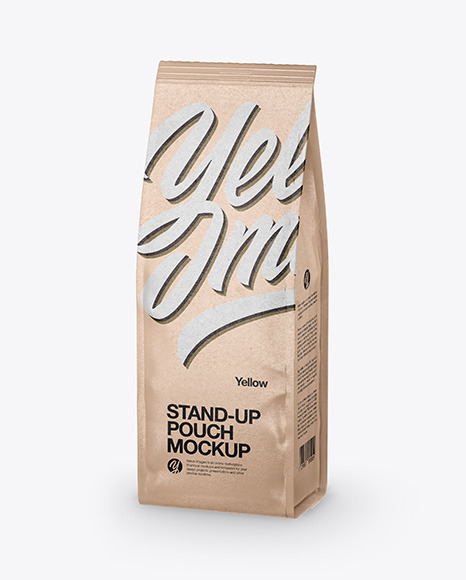 Download Kraft Coffee Bag Mockup in Pouch Mockups on Yellow Images ...