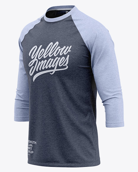 Men's Heather Raglan 3/4 Length Sleeve T-Shirt Mockup ...