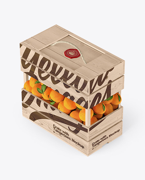 Wooden Crate with Tangerines Mockup - Half Side View