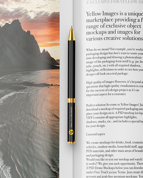 Download Magazine With Pen Mockup In Stationery Mockups On Yellow Images Object Mockups Yellowimages Mockups