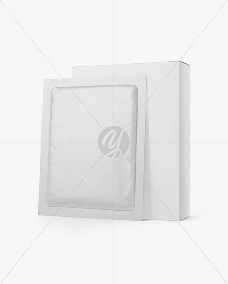 Textured Paper Box with Kraft Sachet Mockup