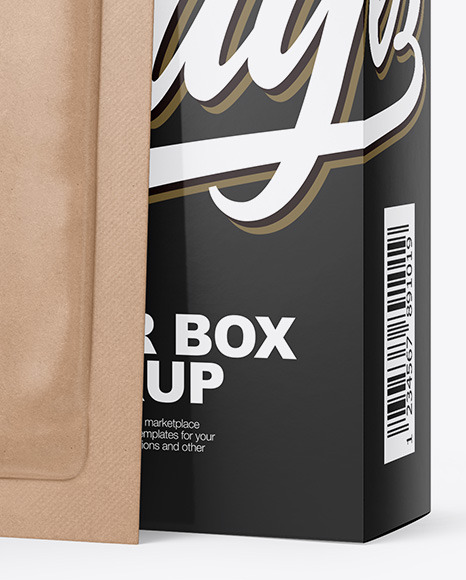 Textured Paper Box with Kraft Sachet Mockup