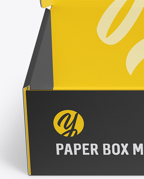 Download Opened Paper Box Mockup Front View In Box Mockups On Yellow Images Object Mockups