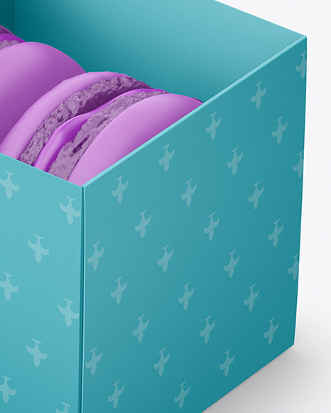 Opened Paper Box With Macarons Mockup PSD #4