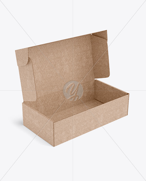 Download Opened Kraft Paper Box Mockup Half Side View In Box Mockups On Yellow Images Object Mockups PSD Mockup Templates