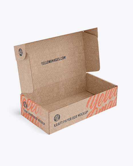 Download Opened Kraft Paper Box Mockup Half Side View In Box Mockups On Yellow Images Object Mockups