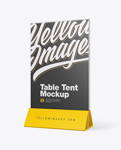 Download Glass Table Tent Mockup In Indoor Advertising Mockups On Yellow Images Object Mockups PSD Mockup Templates