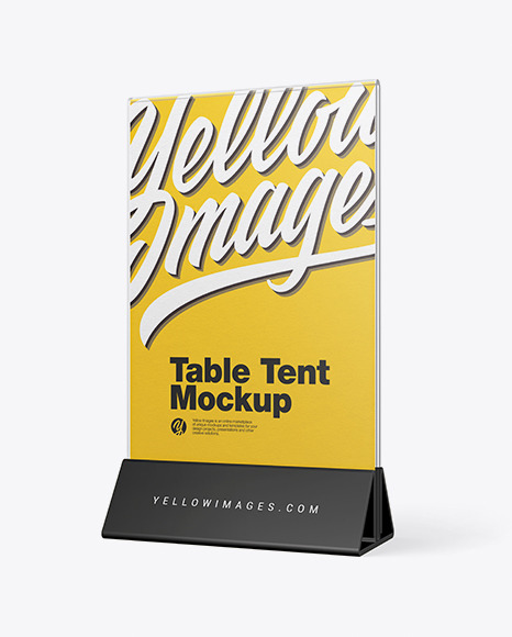 Download Glass Table Tent Mockup In Indoor Advertising Mockups On Yellow Images Object Mockups PSD Mockup Templates