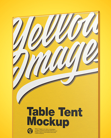 Download Glass Table Tent Mockup In Indoor Advertising Mockups On Yellow Images Object Mockups PSD Mockup Templates