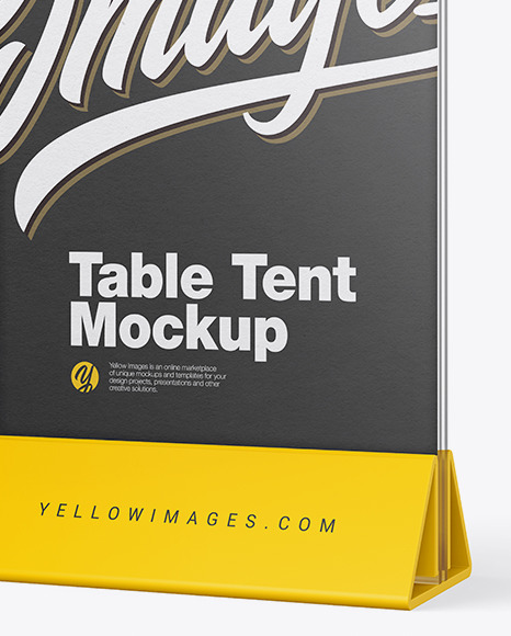 Download Glass Table Tent Mockup In Indoor Advertising Mockups On Yellow Images Object Mockups PSD Mockup Templates