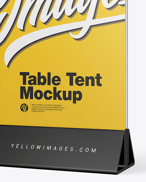 Download Glass Table Tent Mockup In Indoor Advertising Mockups On Yellow Images Object Mockups PSD Mockup Templates