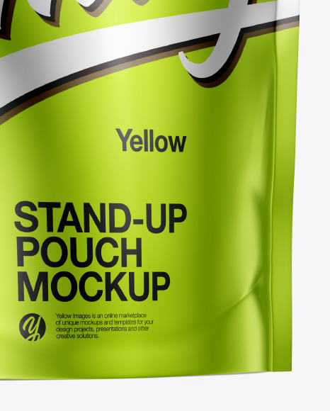 Download Metallic Stand-Up Pouch Mockup in Pouch Mockups on Yellow Images Object Mockups