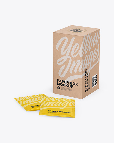 Download Kraft Box W Sachets Mockup In Sachet Mockups On Yellow Images Object Mockups PSD Mockup Templates