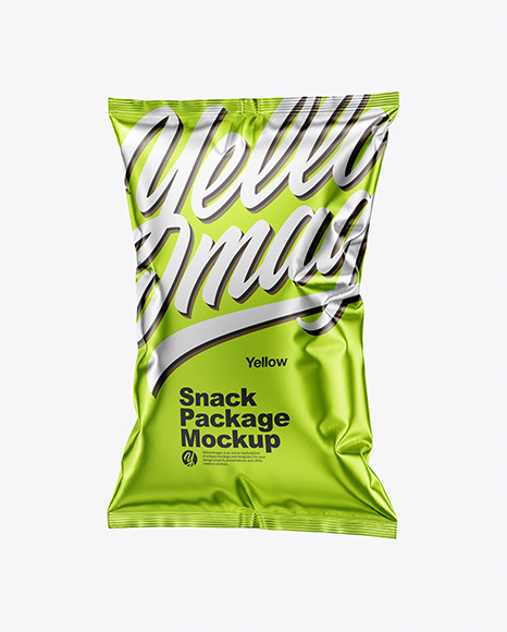 Download Metallic Snack Package Mockup In Bag Sack Mockups On Yellow Images Object Mockups