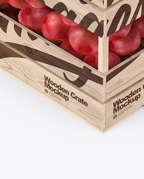 Download Wooden Crate With Pomegranates Mockup Half Side View In Object Mockups On Yellow Images Object Mockups