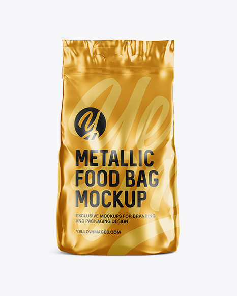 Download Matte Metallic Food Bag Mockup Front View In Bag Sack Mockups On Yellow Images Object Mockups PSD Mockup Templates