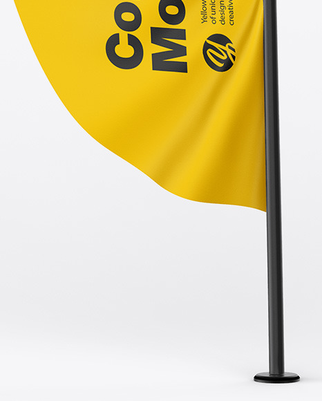 Glossy Convex Flag Mockup In Outdoor Advertising Mockups On Yellow Images Object Mockups