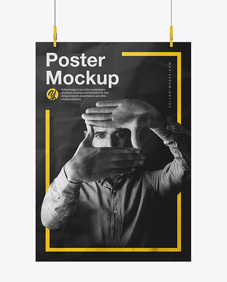 Download Crumpled A2 Poster Mockup In Stationery Mockups On Yellow Images Object Mockups PSD Mockup Templates