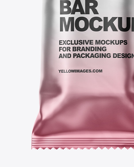 Matte Metallic Snack Bar Mockup In Flow Pack Mockups On Yellow Images Object Mockups